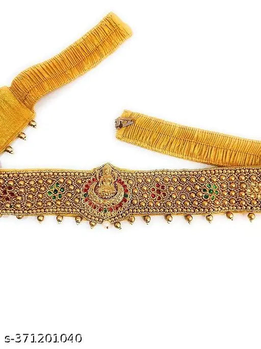 Classy Laxmi Design Cloth Saree Waist Belt Stretchable Embroidery Kamarpatta Golden colour Kamarband Temple Jewellery for Women