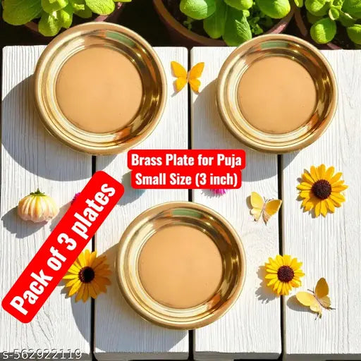 Pure Brass Plates Pack of 3  Use it for Bhog ,Base for Deepak ,Dhoop Stand