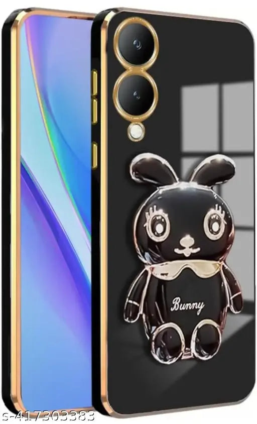 UMA ENTERPRISE'S Bunny Back Case and Covers Compatible for Viv'o Y28 with Folding Stand | Anti-Slip | Shockproof & Camera Protection (Black)