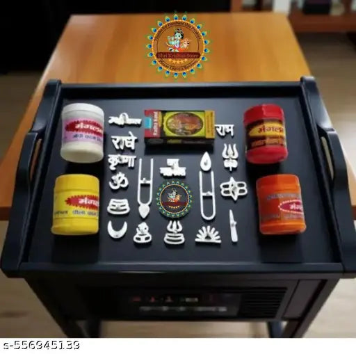 Puja Article Puja Samagri puja thali set Mahakal Bholenath OmTilak Stamps Free With 5 Mangalam Chandan Box Puja Tika Special Tilak Stamp (Pack of 22) Different Religious Symbol Forehead Tilak Puja Articles