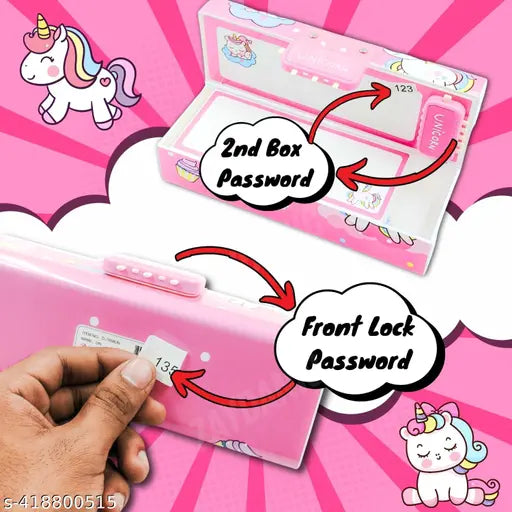 Kids Pen & Pencil Box-Suitcase Style Password Lock Pencil Case, Pencil Box for Kids, Boys, Girls, Stationary Organizer Case for Kids, Return Gift for Kids (Beuty-Pink)