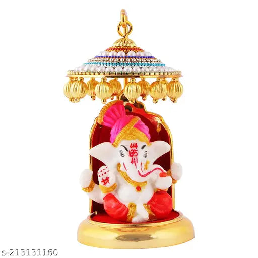 Lord Ganesh idol are meticulously crafted, showcasing intricate design and craftsmanship. Gold-Plated Chatri with Ganesh is a sacred combination that brings divine blessings to your car dashboard and pooja mandir.