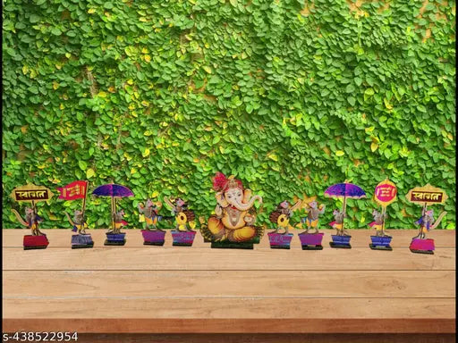 Ganesh ji welcome set for ganesh chaturthi made up of mdf decorative item for office home and temple