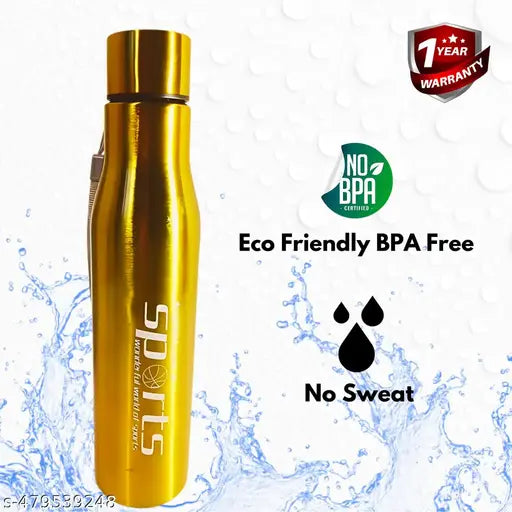 Golden Stainless Steel Sports Bottle - 1 Litre, Stylish & Lightweight Design