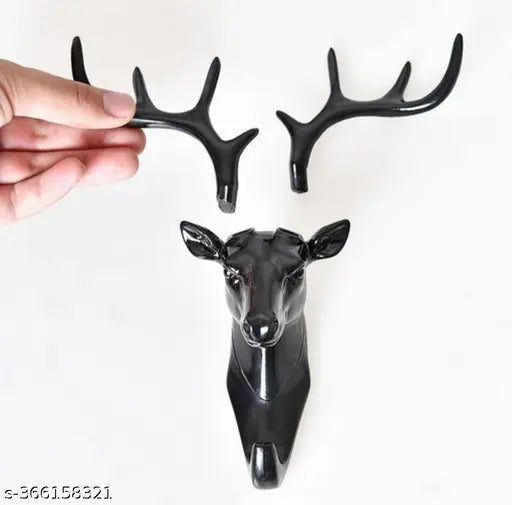 Combo Pack Attractive Plastic Deer Head Hanging Hook For Decoration, Home, Office-Black(4 Pcs)