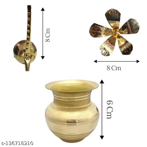 Divine Bazaar Glossy Mangal Kalash with Brass Nariyal and Brass Mango Leafs,Brass mangal kalash for vastu, vastu brass kalash, kalasha for new house pooja, Mangal Kalash for Pooja Ghar,Home Decor,Diwali Pooja, Wedding Cerimony Brass Kalash (pack of 2) (Go