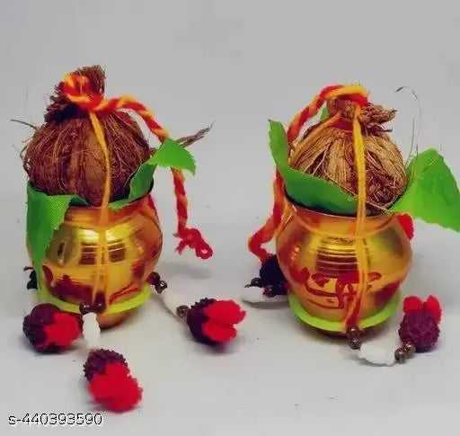 Pack of 2 Mangal Kalash Golden | Hanging Mangal Ghat for Home Entrance & Decoration | Vaastu Mangol Ghat.