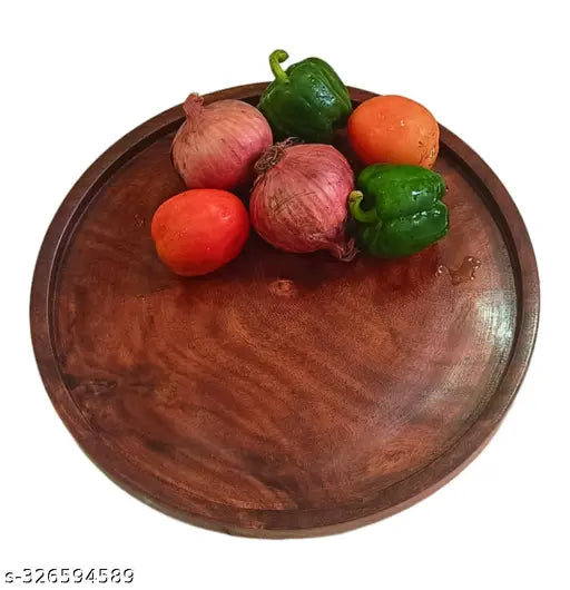 ANAYA AFROZ 11 Inches Tray, Round Wood Tray for Coffee Table, Small Wooden Serving Tray, Decorative Trays for Home Decor Cake and serving 10 12 11 inch plate