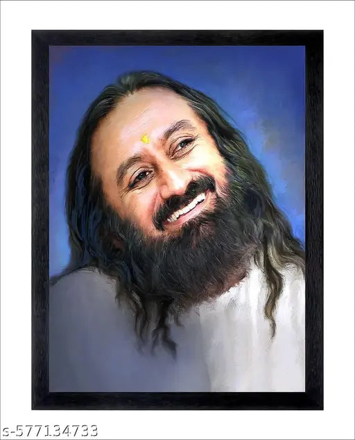 Sri Sri Ravi Shankar Ji Spiritual Photo  Wall Hanging | Guru Ji Portrait Photo Framed Painting | Wooden Home Decor  Frame (Black, 10 x 14 Inch, Small Size)