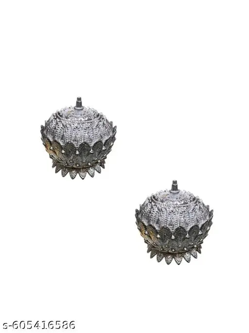 MSK Presents 2 german silver pineapple shaped Kumkum dibbi with lid (SET OF 2 ) Tika chopda set / Haldi kumkum dibbi/ haldi kumkum  holder plastic / Roli chawal / sindoor dibbi / Pooja items kumkum chawal sindoor holder