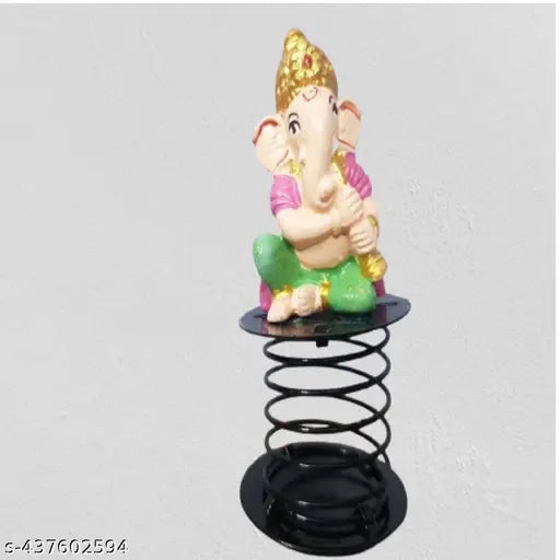Indiacraft Lord Makhanchor Krishna and Basuri Ganesha Fun Spring Idol for car dashboard and office desk Study table