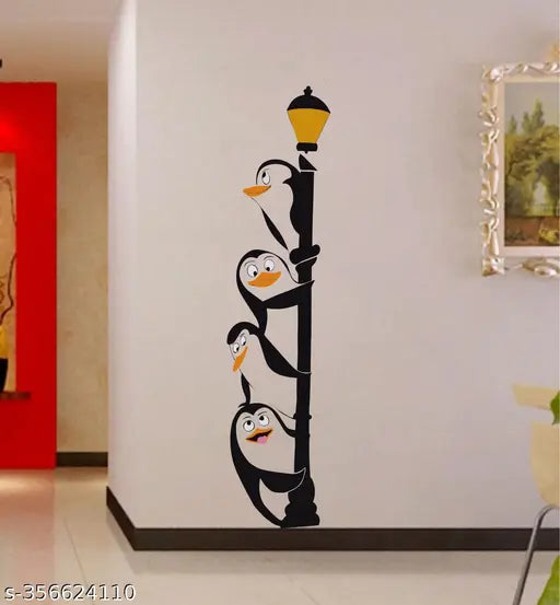 Artistic Impression " Penguins with Lamp " Multi color Vinly Wall Stickers