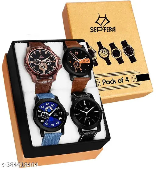 Wrist Analog Stylish Watch Combo 4 Pieces(Black Blue Brown Coffee)