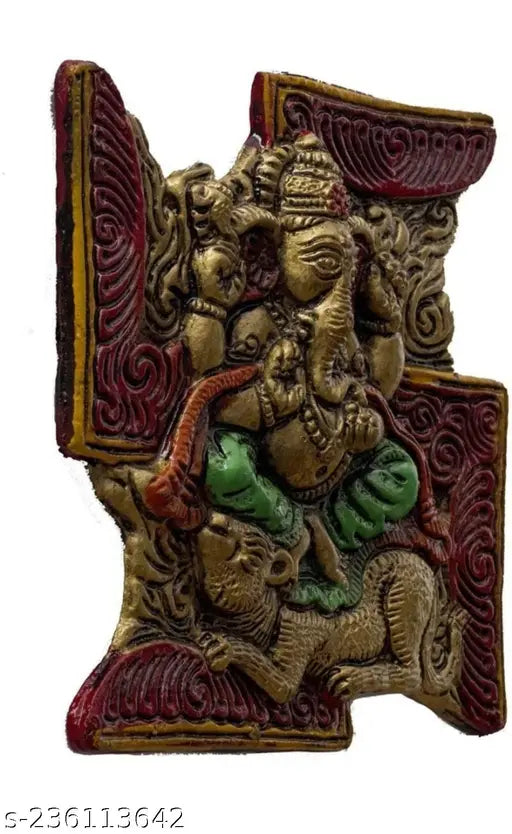 Swastik ganesh ji mushak singhasan coloured metal wall hanging showpiece