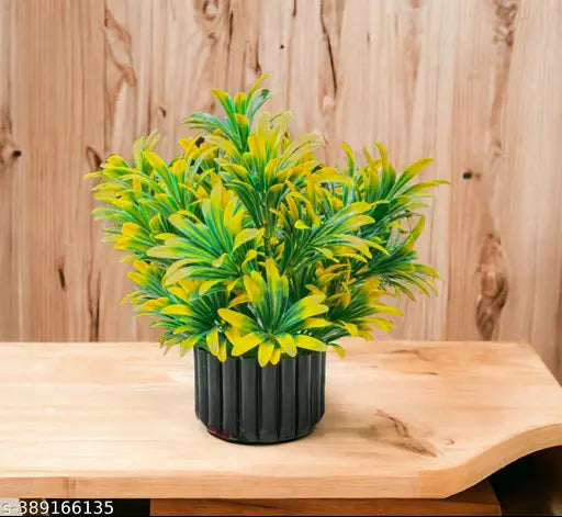 Olive Trees Bamboo Leaves Small Green Artificial Fake Plant for Home Décor with Pot- Indoor Artificial Plant with Pot for Decoration of Living Room Showcase or Office Table With Black Elegant Pot
