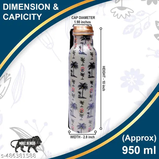 Aarugo Pure Copper Bottle, Tree Printed Engraved & Antique Design, No Joint, 100% Pure Copper Bottle, Copper Bottle for Water 1 Liter
