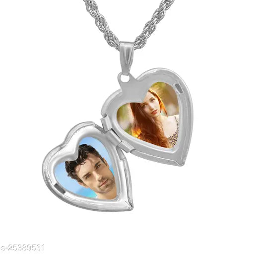 Morvi Brass Silver Plated Heartshape Mini Size Heart Love in Forever Photo Moment Pendant Locket Jewellery for Men and Women