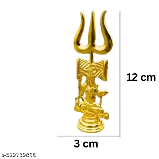 DARIDRA BHANJAN Brass Trishul, Trident Damru with Stand Brass Statue for Car Dashboard/Temple, Puja Ghar Bass shiv ji trishul fir pooja item decorative