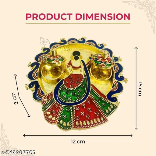 Shople India Handcrafted Meenakari Decorative Pooja Thali Set | Gold Plated Multicolor Puja Thali with Kumkum Chandan Haldi Holders | Ideal for Diwali, Rakhi, Home Mandir, Wedding Return Gift |  Rakhi  Gift for  Bhabhi