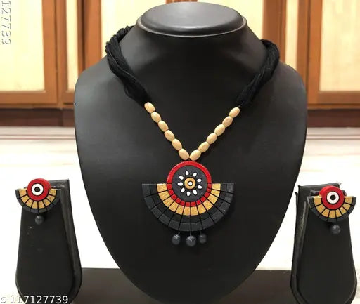Handmade Terracotta(Clay Work) Pendent Set