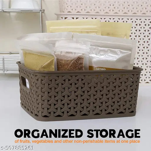 3 Pcs Plastic Storage Organizers Without Lid Strong Plastic Material & Side Grip for Home&Office Multipurpose Rectangular Shape Baskets For Fruits, Vegetables,Magazines,Cosmetics,Kitchen Tool