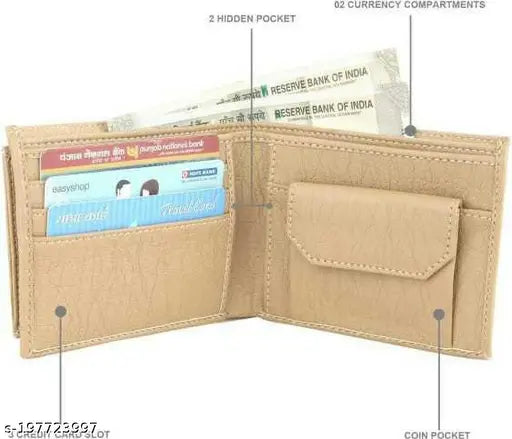 Men Casual Artificial Leather Wallet For Men Beige Colour   ( 5 Card Slot)