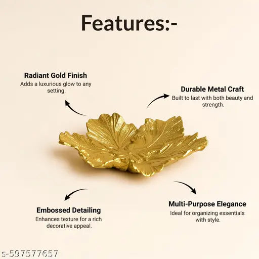 Market99 Glossy Golden Aluminium Decorative Dish | Embossed Accent Platter for Dining Table, Living Room & Center Table | Designer Tray for Festive Gifting, Home Décor & Stylish Display
