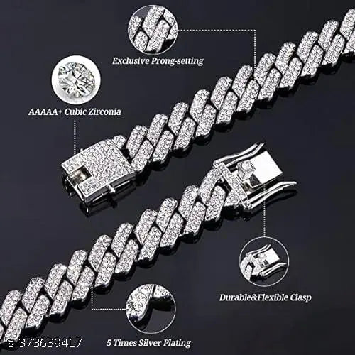 Mc Stan Chain Cuban Link Chain for Men Women girls gents Miami Necklace Iced Cubic Zirconia diamond chain Sterling Silver Chains Long Stainless Steel Ice Rhinestone Hip hop Stylish Rapper