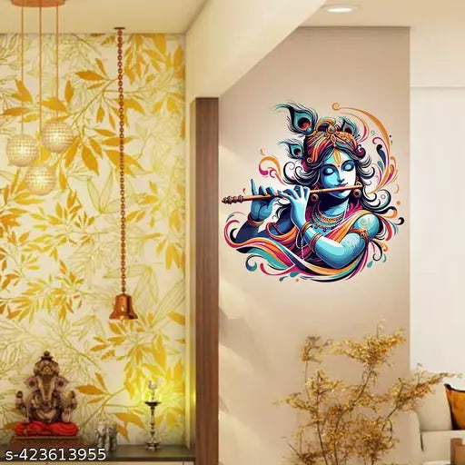 COLOURED WINGS Trendy Murli Krishna Designs of Self Adhesive Wall Stickers for Living Room, Bedroom, Hall and Home Decoration(Pack of 1)
