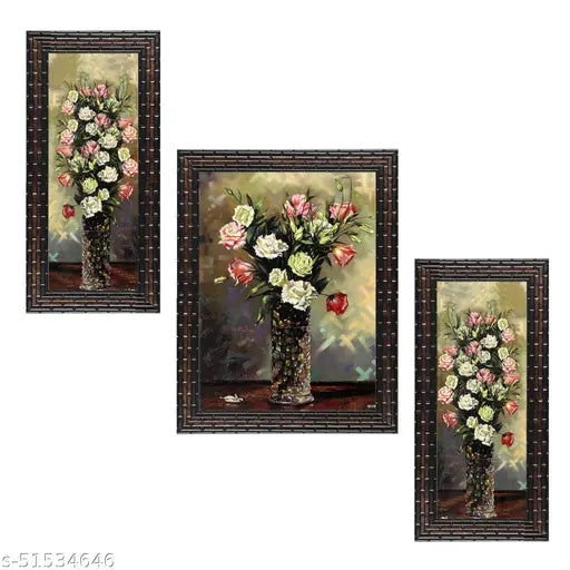 Indianara Set of 3 Elegant Painting without glass (6 X 13, 10.2 X 13, 6 X 13 INCH)