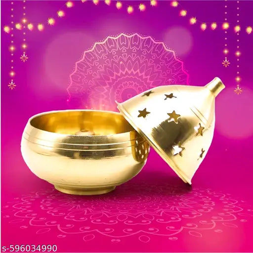 Akhand Brass Diya Round Apple Design Shape Diya for Puja Brass Deep Jyoti Oil Lamp for Home Temple Pooja Decor Gifts Pack of 1