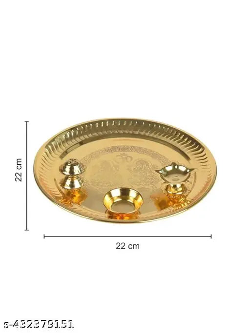 Adya Studio Beautiful Stainless Steel 12 inch Pooja Thali Set - Puja Thali for Diwali, Dhanteras, Durga Pooja | Puja Thali for Gifting |