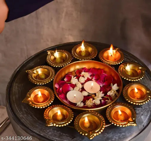 New Pack of 2 Urli Bowl (Decorative Metal Diya Urli Bowl Design) for Floating Flowers and T - Light Candles Made by Iron for Home, Office and Table Decor - (Size-10 Diameter), Golden Color