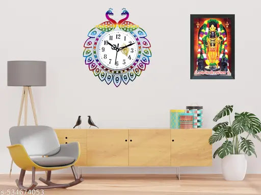 Colorful Peacock Design Wall Clock
