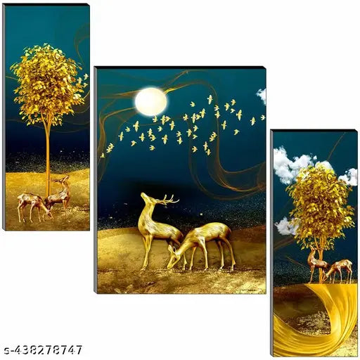 Floral Flower Set of 3 MDF Panel-1583- Digital Reprint 12 inch x 18 inch Painting  (Without Frame, Pack of 3)