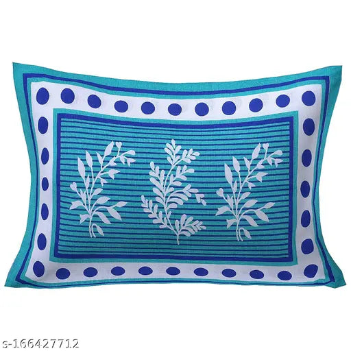 Cotton Floral Comfort Rajasthani Jaipuri Traditional Sanganeri Print 140 TC Cotton Single Size Bed Bedsheet with 1 Pillow Cover - (Blue)
