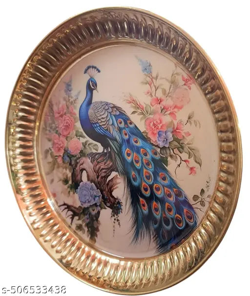 SriMaa Ventures Multicolor Peacock on Brass Plate  for Aarti,  Bhog Prasadam, Pooja Ghar, Religious & Cultural Festivals