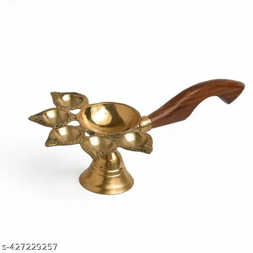 Deco Crafts - Brass Panchmukhi Arti with Wooden Handle for Pooja ( Home / Office Temple Use ) !!! SHOP NOW !!!
