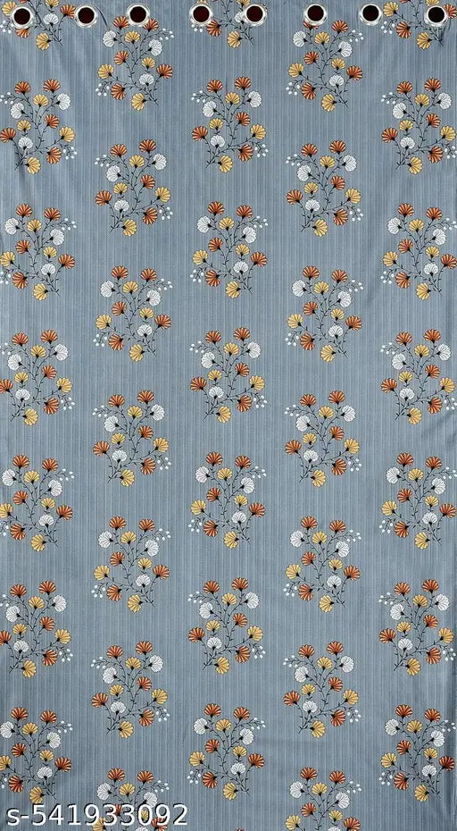 LE VENTURE PRESENTS Elegant Printed Leaves Light Filtering Window Eyelet Curtain Panel Parda for Drawing Room, Living Room/Bedroom, 7feet,5feet(Pack of 1) Grey