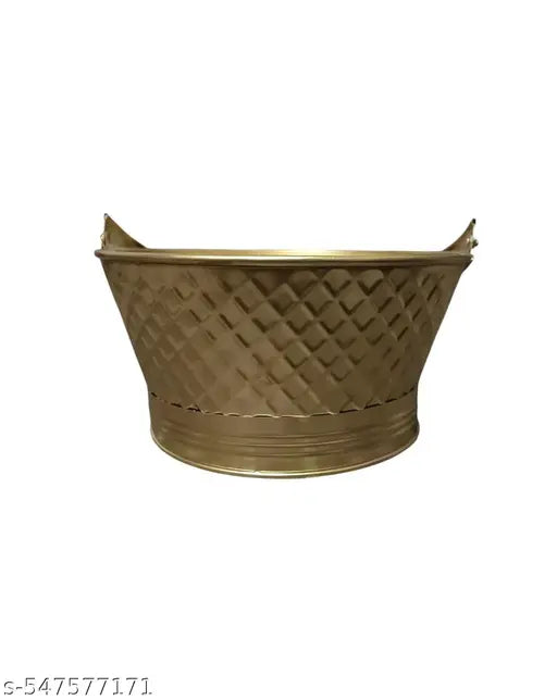 New flower Golden basket  9 inch Multi Design basket/Urali/  | Golden Big basket/basket Use as Serving pooja/Bowl Decorative, and Mainly for Pooja Purpose