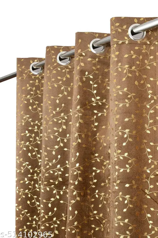 Homyhise Beautiful Leaf Printed Home Decor Velvet Curtains Blackout PARDA Curtain for Window, Door, Longdoor 5, 7, 9 feet (Pack of 1)