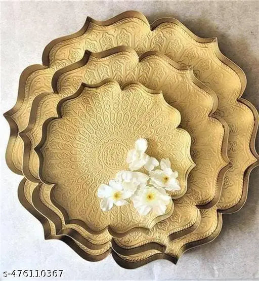 Iron urlli bowl 3 pcs Rose Scented Candle Platter Set of 3 Thali 3 Decorative Bowl Plate for Home Decor for Floating Flowers and Tealight Candles Home Decor Living Room Tab