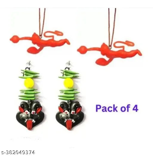 Pooja Ghar Nazar Battu Evil Eye Protector Nazar Suraksha Kawach Nazarbattu Nazar Bhattu Nimbu Mirchi & Flying Lord Hanuman ji Hanging Idol for Home Office Car Decoration & House Entrance Hanging Pack of  2+2=4 Pcs