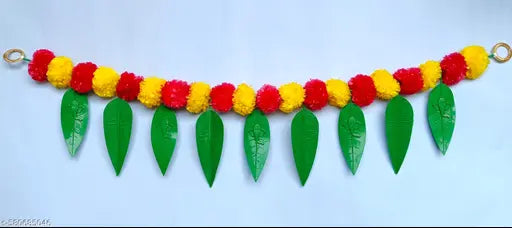 toran pack of 3 , Artificial Marigold Flower Door Toran with Mango Leaves & Ganeshh Ji Design – Pack of 3 | Decorative Bandarwal for Home, Pooja, Festival (39 Inch)