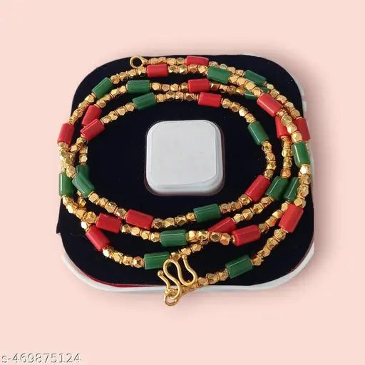 Designer Multi Colour Gold Plated Beads Necklace Mangalsutra  Mala 28 Inch For Women