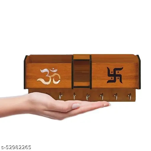 om swastik Designer Wooden 8 Hook Key Holder Home and Office