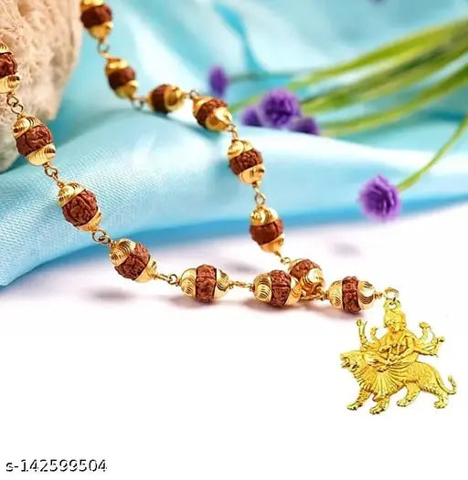 5 mukhi gold cap rudraksha mala with durga pandent