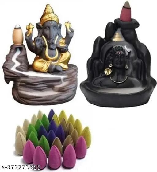 1 GANESH JI & BHOLE BABA STATUE WITH 20 CONES