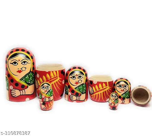 S.S Mart Wooden Hand Painted Russian Matryoshka Stacking Dolls  Set of 5 red