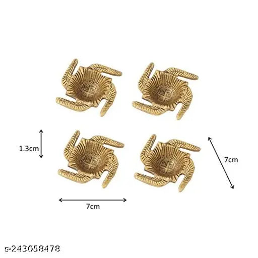 Diya in Metal Swastik Shape Antique Golden Finish (Design-8), Set of 4 Pc